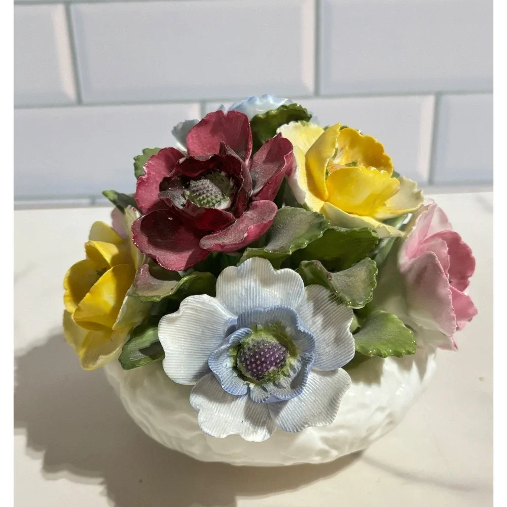 Vintage Aynsley England Bone China Flower Bouquet Figurine Hand Painted Floral